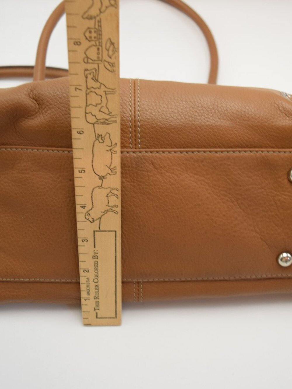 Tignanello Brandy Tan Pebbled Leather Baguette/Satchel Handbag VTG-Very Good - Picture 5 of 14